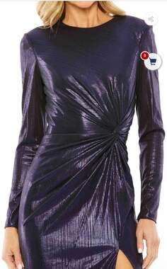 NWT Mac Duggal Purple Metallic Ruched Twist Front Cocktail Dress Size 16